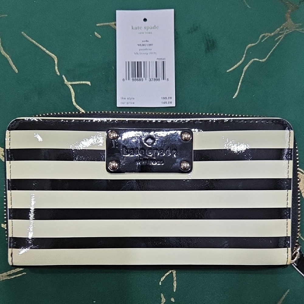 Kate Spade Black and Cream Striped Wallet - Picture 3 of 6